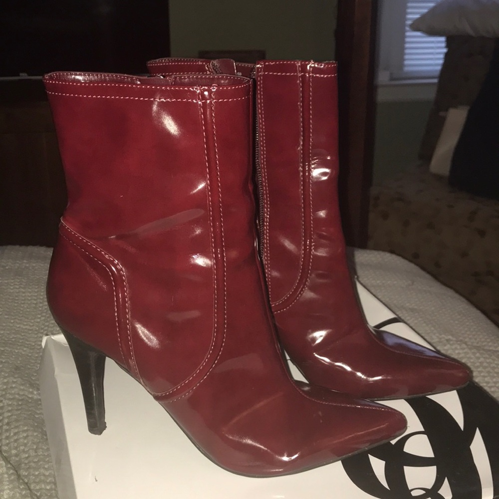 Burgundy high heel boots